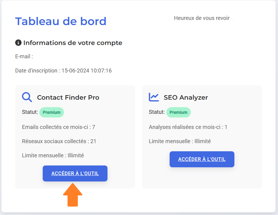 Accès à Contact Finder Pro